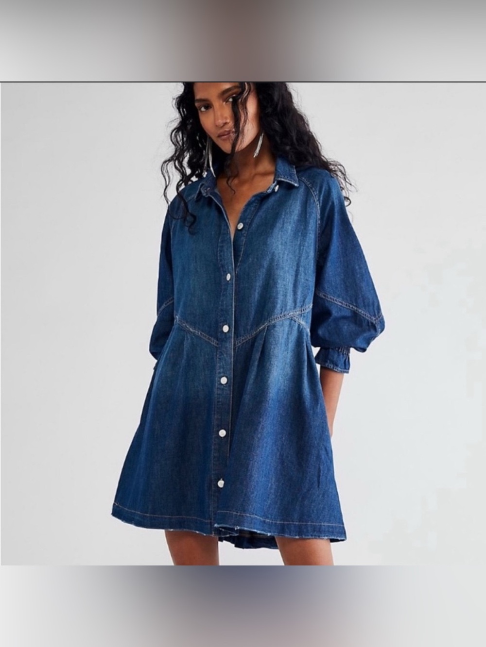 Free People - Hannah - Indigo Denim Button-Front Tunic Dress